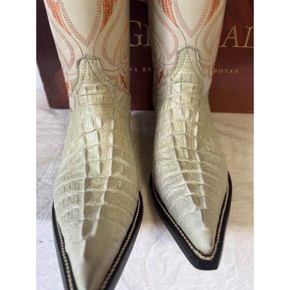 El General Cowboy Boots Ivory/orange Leather Gator Hornback Mens Sz 8 - Picture 8 of 12
